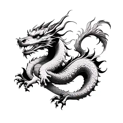 dainty dragon using chinese style art with the quong crest. for a women  fine line  tattoo design idea