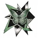 simple green celtic butterfly inside of  3 large triangles tattoo design idea