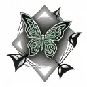 simple green celtic butterfly inside of  3 large triangles tattoo design idea