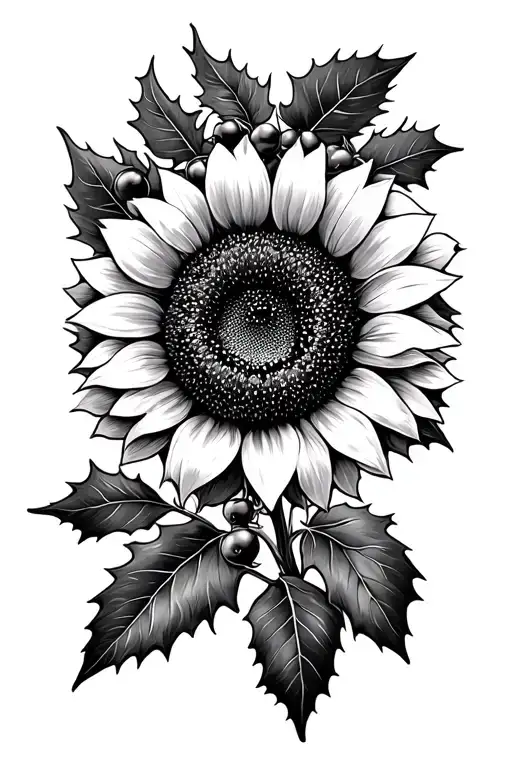 sunflower and winter berry holly tattoo design idea