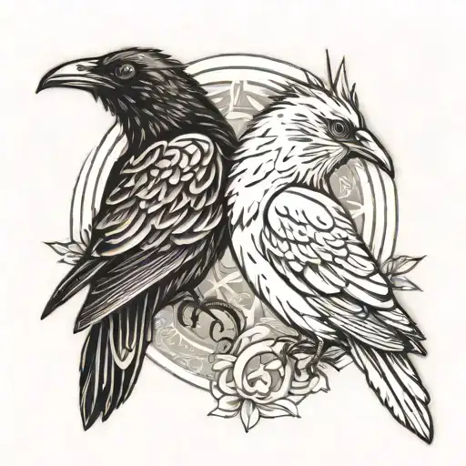 gemini symbol crow tattoo design idea