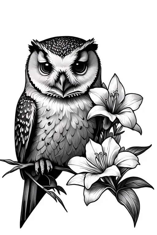 Double triangle down, otter, owl, flower freesia tattoo design idea