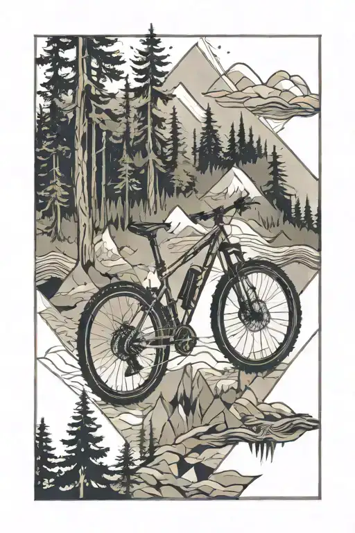 Mountain Bike forest scene tattoo design idea