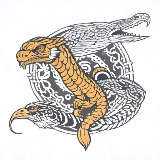 King cobra , wolf and falcon soaring tattoo design idea