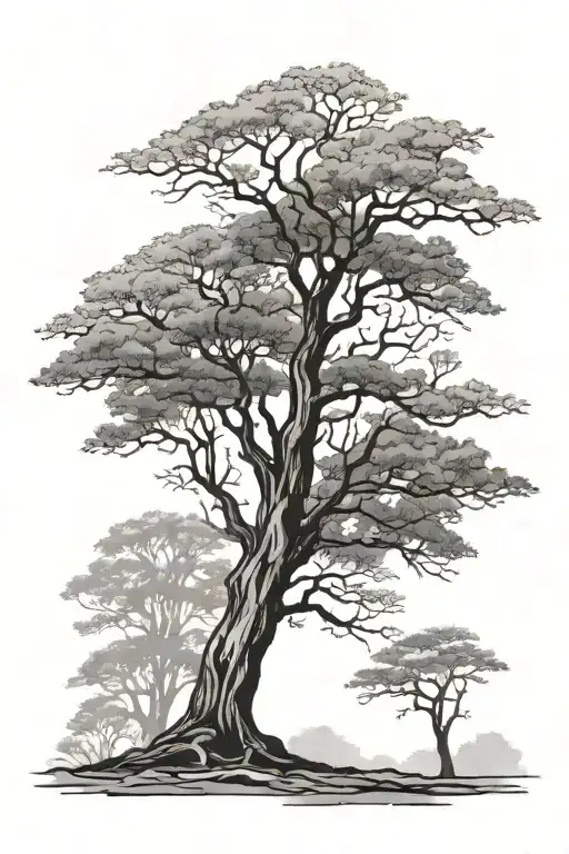 5 straight trunk tree silhouettes tattoo design idea