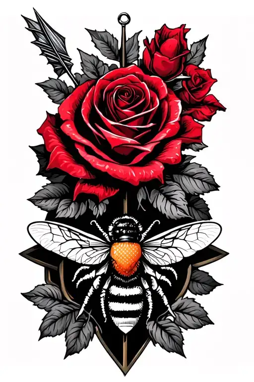 archers arrow, red rose of Lancashire, a compass, and a Manchester bee  tattoo design idea