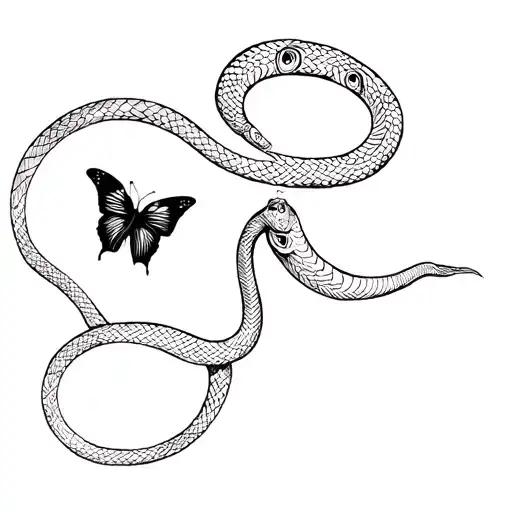 snake and butterfly  tattoo design idea