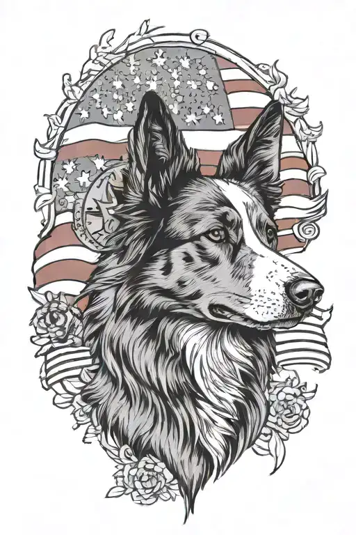 border collie and German shepherd American flag tattoo design idea