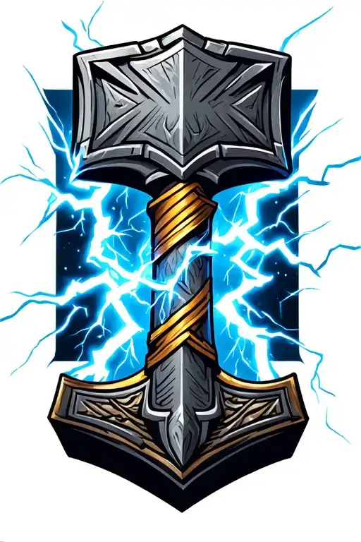 Thors hammer with lightning tattoo design idea