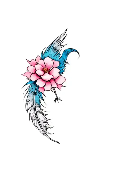 a sakura flower and a phoenix feather tattoo design idea