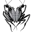 two-headed praying mantis one head fighting the other head fleeing tattoo design idea