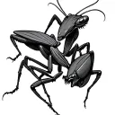 two-headed praying mantis one head fighting the other head fleeing tattoo design idea