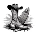 cowgirl boots and surf board with cowgirl hat  tattoo design idea