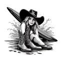 cowgirl boots and surf board with cowgirl hat  tattoo design idea