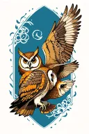 I want a tattoo design featuring two twin owls in flight tattoo design idea
