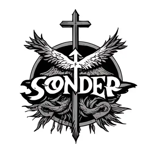 the word sonder and then something to do with god and a cross tattoo design idea