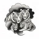 2 tigers 3 cubs tattoo design idea