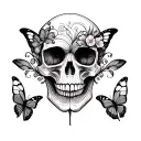 skull and butterfly  tattoo design idea