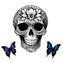 skull and butterfly  tattoo design idea