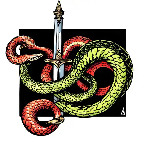 3 sword snake tattoo design idea