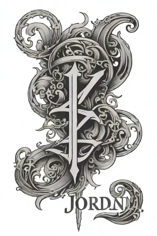 The name JORDAN with roman numerals 2024 for birth year tattoo design idea
