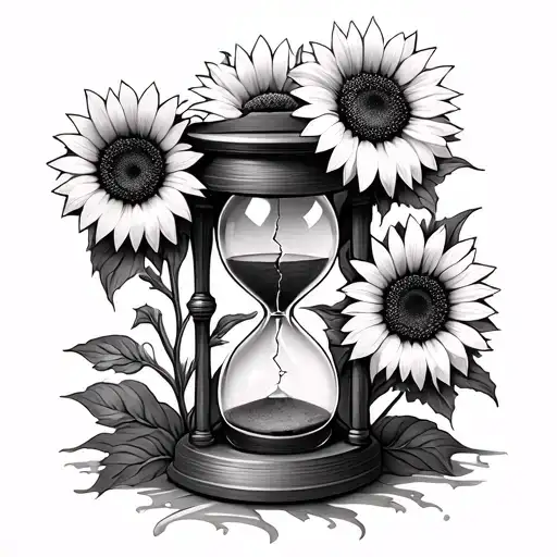 :🌻 1. Cracked Hourglass with a Wilting and Blooming SunflowerSymbolism:Hourglass = time you gave her (10 years). tattoo design idea