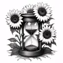 :🌻 1. Cracked Hourglass with a Wilting and Blooming SunflowerSymbolism:Hourglass = time you gave her (10 years). tattoo design idea