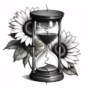 :🌻 1. Cracked Hourglass with a Wilting and Blooming SunflowerSymbolism:Hourglass = time you gave her (10 years). tattoo design idea