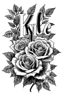 letters kyle for arm written vertically with roses black and gray tattoo design idea