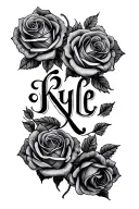 letters kyle for arm written vertically with roses black and gray tattoo design idea