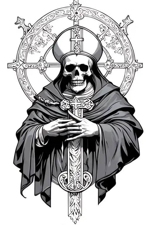 skull bishop in cathlic robe  tattoo design idea