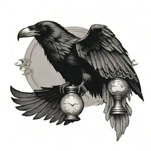 raven holding hourglass wings spread facing forward  tattoo design idea