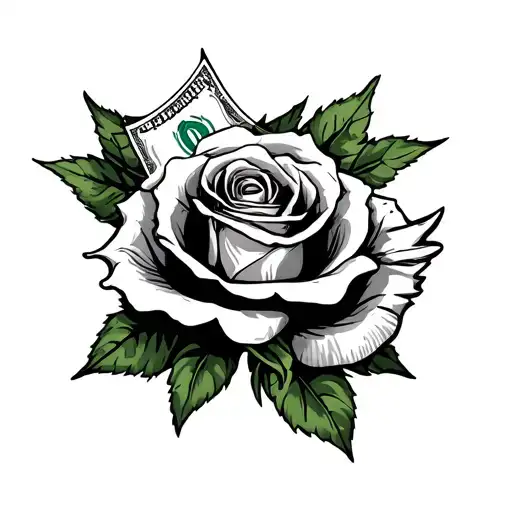 100 dollar bill rose with barb wire tattoo design idea