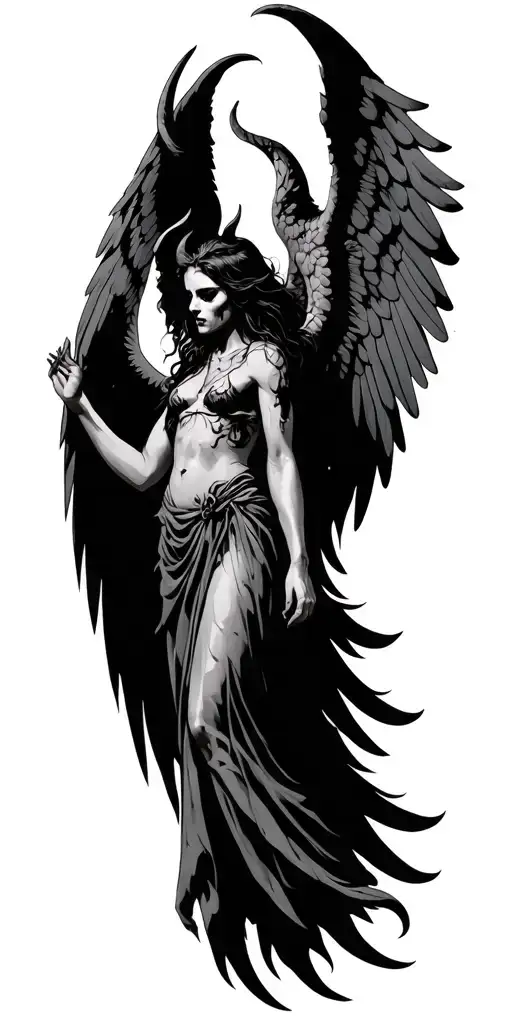 Satan under the Angel Wings tattoo design idea