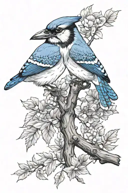 two blue jays sitting on a branch tattoo design idea