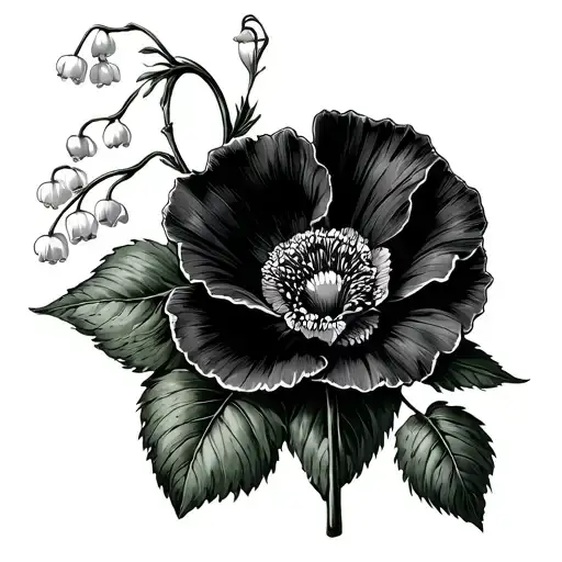 lily of the valley, poppy and morning glory vine tattoo design idea
