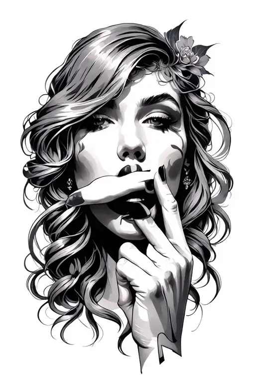 finger showing shh female tattoo design idea