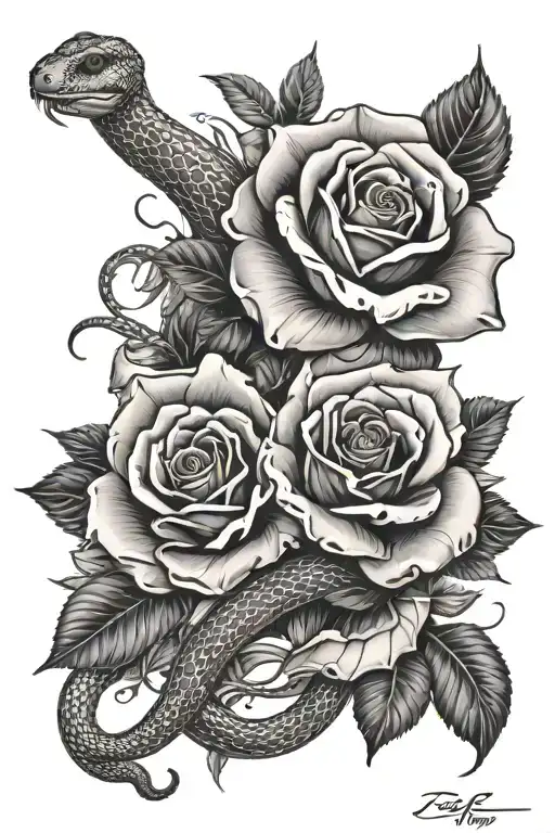 roses and snakes tattoo design idea