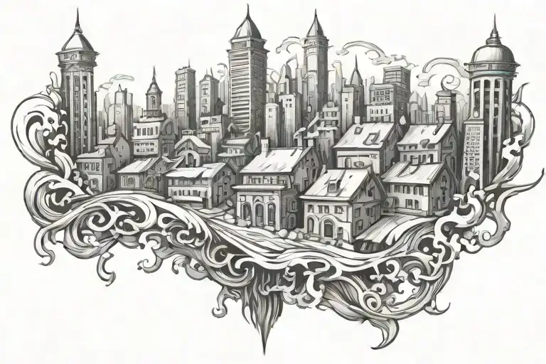 Burning City tattoo design idea