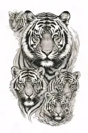 Father and 3 cubs, with mother tiger beneath tattoo design idea