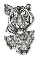Father and 3 cubs, with mother tiger beneath tattoo design idea