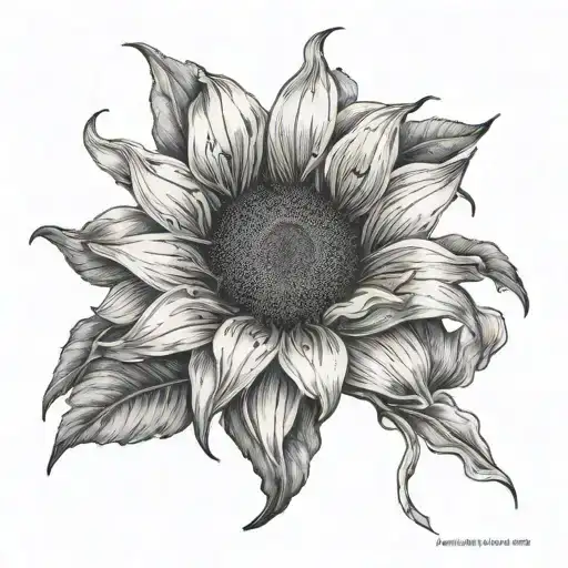 a tattoo stencil of a sunflower with a lily intertwined tattoo design idea