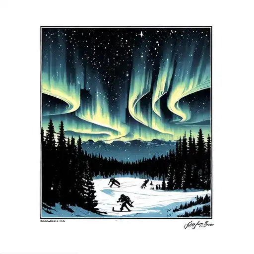 hockey and alaska big dipper Northern lights tattoo design idea