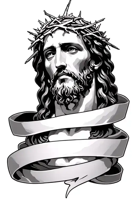 Jesus crown of thorns banner wrapped tattoo design idea