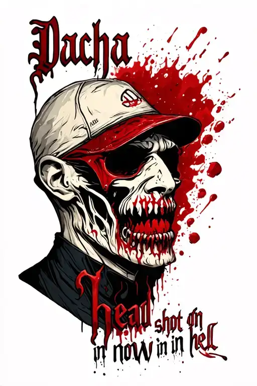 "Dacha shot in head now in hell" Gangster tattoo design idea