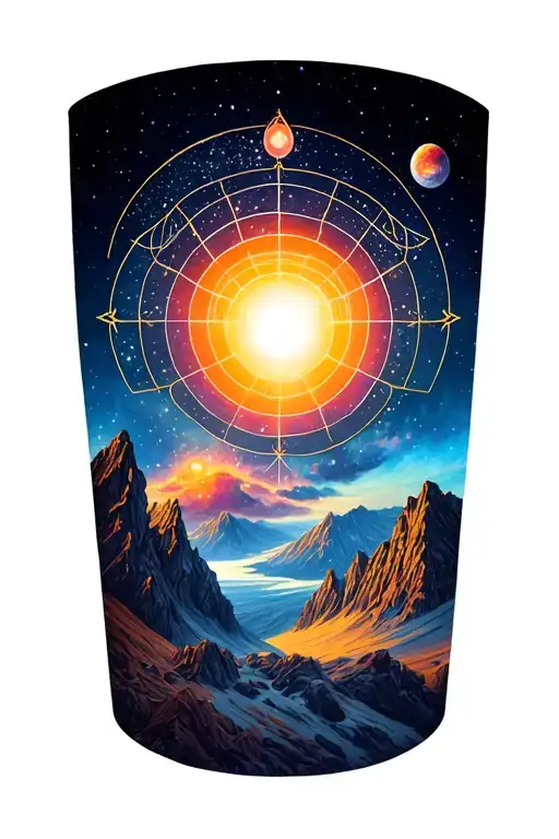 sacred geometry mountains universe "plus size teacher pinup" tattoo design idea