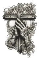 cross and hands praying tattoo design idea