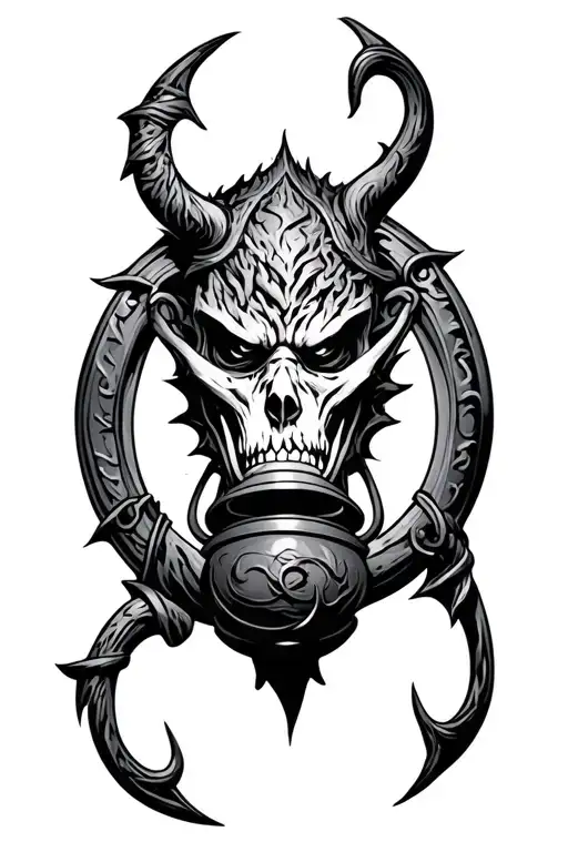 Thresh hook and lantern realistic tattoo design idea