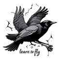 "learn to fly" blackbird with a broken wing in flight  tattoo design idea