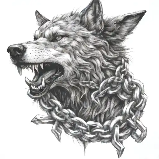 fenrir breaking his chains wrapped tattoo design idea